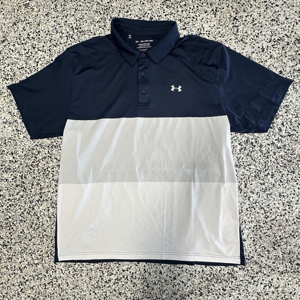 Under Armour The Playoff Polo Shirt Mens 2XL Colorblock Golf Button Navy Blue